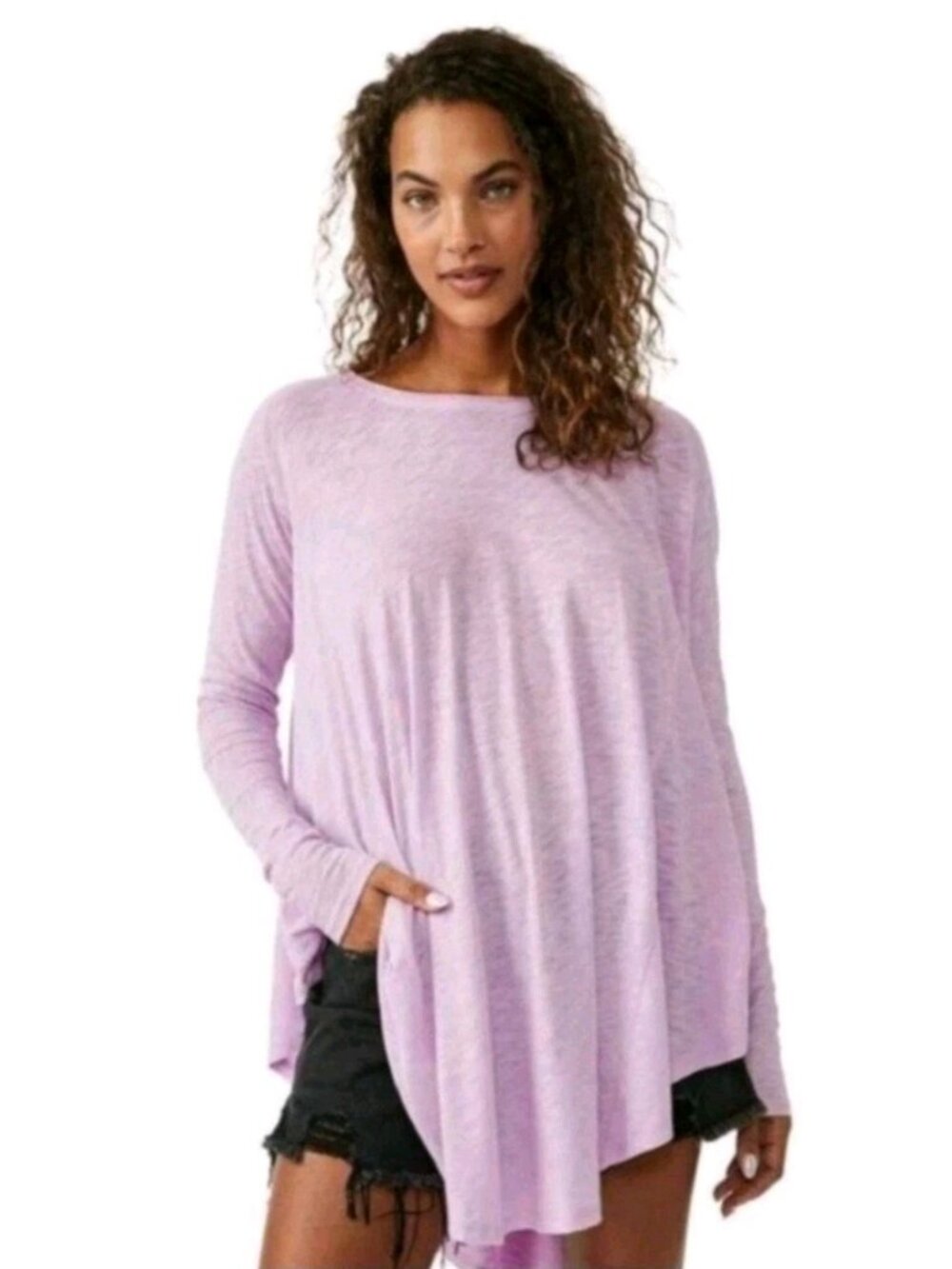 Free People We The Free Aria Trapeze Long Sleeve Top Womens S NWOT Lilac Purple
